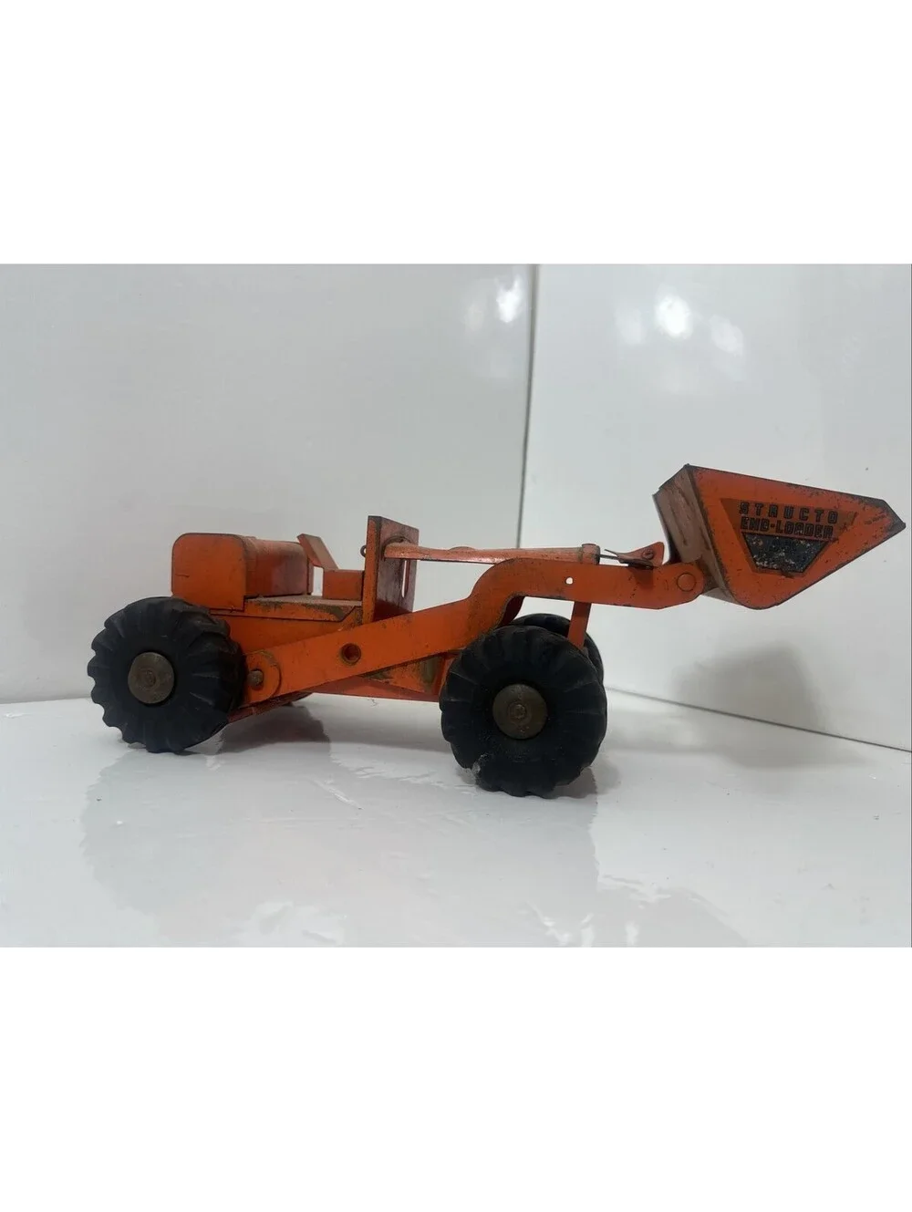Vintage 1950s Structo No 340 Front End Loader Toy Truck Orange Pressed Steel